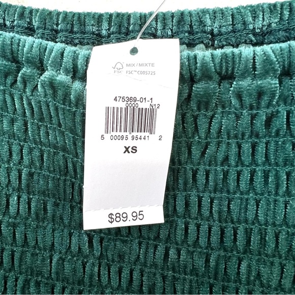 NWT Gap Velvet Smocked Puff Long Sleeve Mini Dress in Green Pine Size XS - Picture 7 of 11